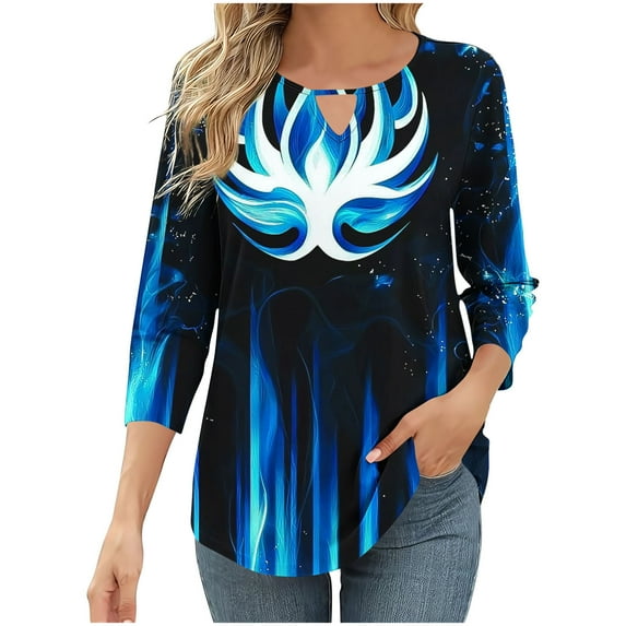 SHE IS Womens 3/4 Sleeve Tops, Oversized Long Sleeve Shirts for Women Graphic Crew Neck Tops for Women Loose Long Sleeve Blouses for Women Dressy Plus Graphic Tees for Women Trendy Fitted