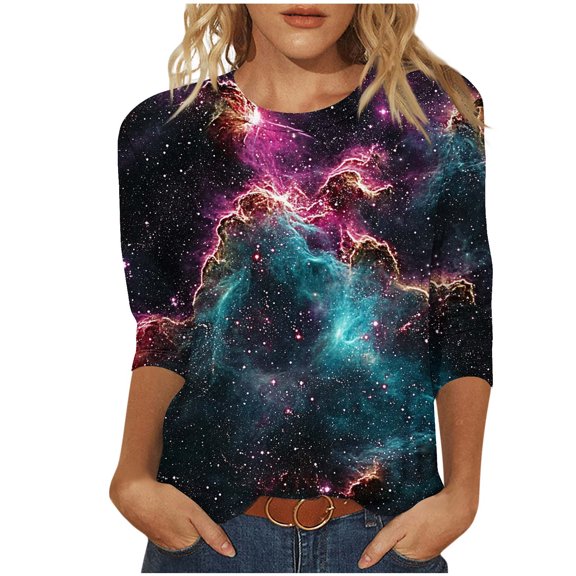 SHE IS Womens 3/4 Sleeve Tops, Oversized Long Sleeve Shirts for Women Pack Pullover Tops for Women Fall Womens Blouses Dressy Casual Long Sleeve Basic Long Sleeve Crew Neck Tees for Women