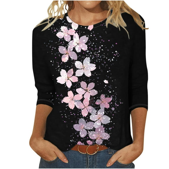 SHE IS Womens 3/4 Sleeve Tops, Oversized Long Sleeve Shirts for Women Plus Size Long Sleeve Blouses for Women Plus Size White Blouse for Women Dressy Basic Tees for Women Loose Fit Pack