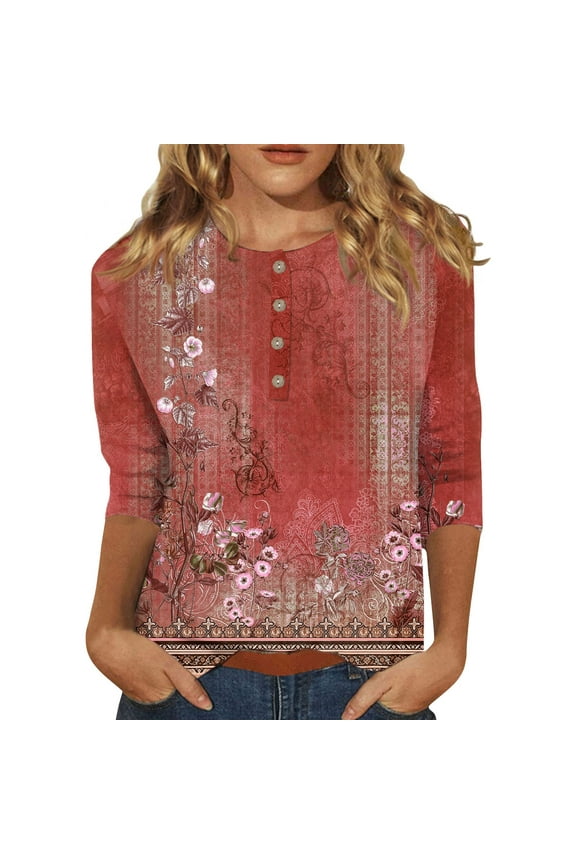 Womens 3/4 Sleeve Tops Petite Summer Tie Dye Gradient Tunic Women's Tops Crewneck Slim Fit Half Sleeve Oversized T Shirts for Women Plus Size Spring Blouses for Women Dressy Casual Petite