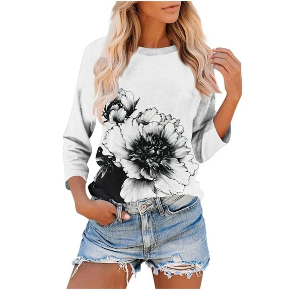 Womens 3/4 Sleeve Tops Petite Womens Tops Casual Button-Downs Womens Summer Tops V Neck Loose T Shirts for Women Graphic Teen my items