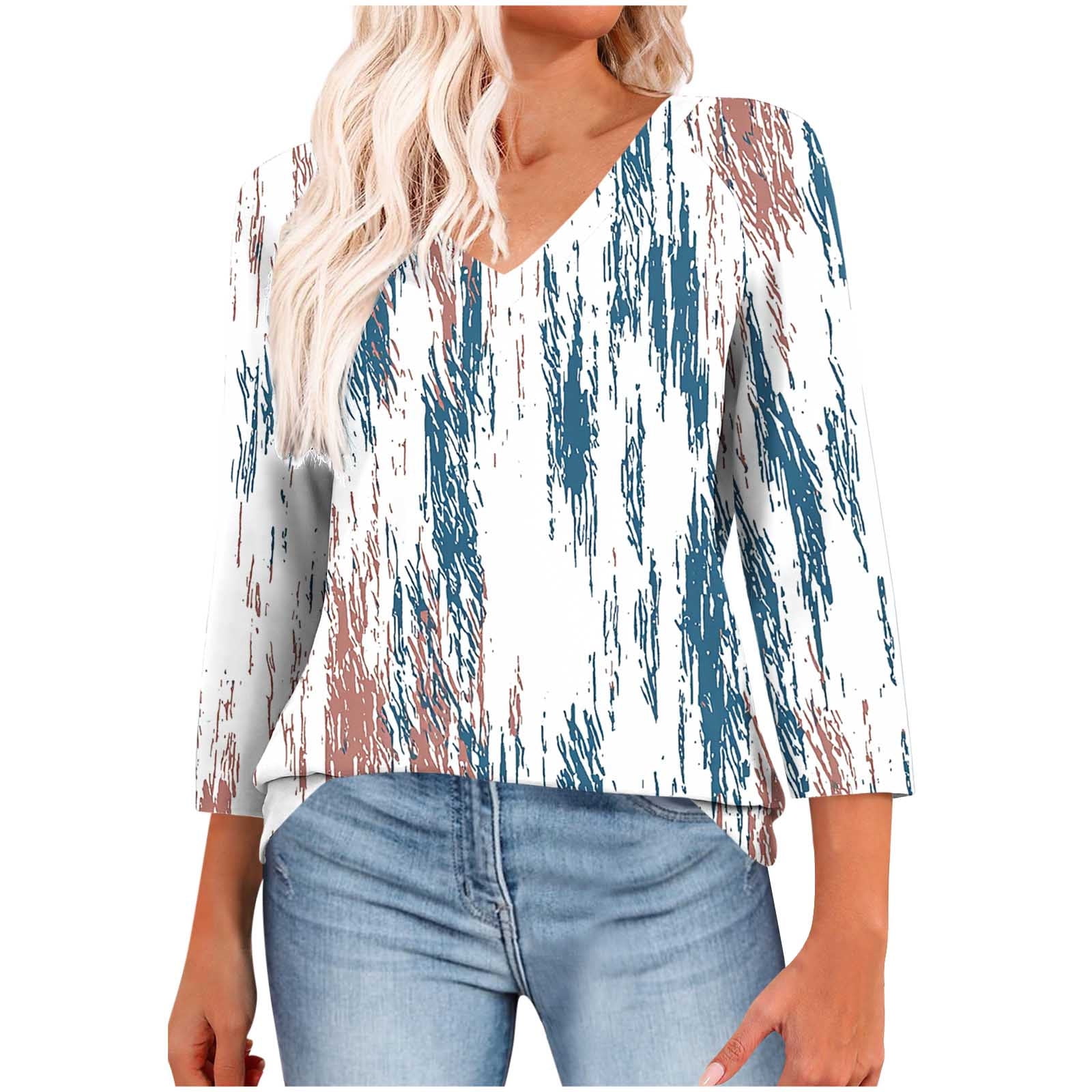 MONNURO Women's 3/4 Sleeve Tunic Top - Loose Fit Swing Blouse In Tie Dye Blue, Plus Size Comfort - View #9