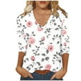 thumbnail image 1 of Womens 3/4 Sleeve Tops Plus Size Print Casual V Neck Tunic Tops Basic Tees Blouses, 1 of 5