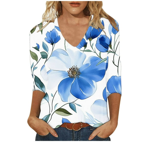 SHE IS Womens 3/4 Sleeve Tops, Plus Size Shirts for Women 3x Vintage Tops for Women Fall Chiffon Blouses for Women 3/4 Sleeve Womens Graphic Tees Plus