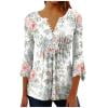 thumbnail image 1 of Womens 3/4 Sleeve Tops Print Casual Fashion T Shirt Button V Neck Blouse Tunic Tops, 1 of 7