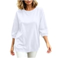 thumbnail image 1 of Womens 3/4 Sleeve Tops Pullover Casual Crew Neck Sweatshirts Loose Solid Color Fall Tunics Shirts White, S, 1 of 6