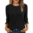 thumbnail image 1 of Womens 3/4 Sleeve Tops Ribbed Knit Shirts Sweater Round Neck Ruffle Sleeved Sweatshirt Cotton Lightweight Fall Clothess Solid Color Casual Loose Tunic Tops Black M, 1 of 7
