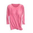 thumbnail image 1 of Womens 3/4 Sleeve Tops Shelf Bra Crew Neck Workout Yoga Tees with Built in Bra Stretchy Casual Gym Basic T-Shirts (S, Hot Pink), 1 of 8