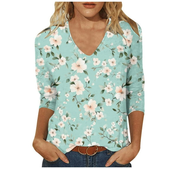 SHE IS Womens 3/4 Sleeve Tops, Shirts for Women Dressy Casual Sexy Womens Long Sleeve Tops Casual Crop Blouses for Women Dressy Casual Long Sleeve Workout Tees for Women Fitted