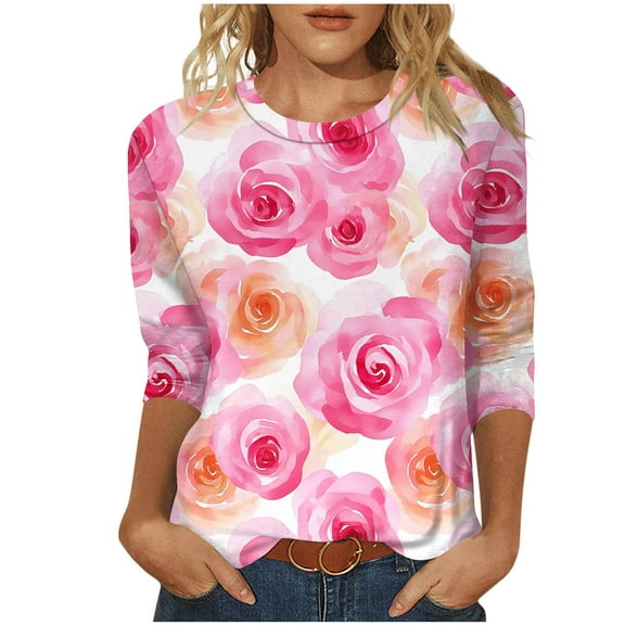 SHE IS Womens 3/4 Sleeve Tops, Shirts for Women Long Sleeve Cotton V Neck Tops for Women Trendy Sexy Long Sleeve Shirts for Women Plus Size Cotton Graphic Tees for Women Trendy Red
