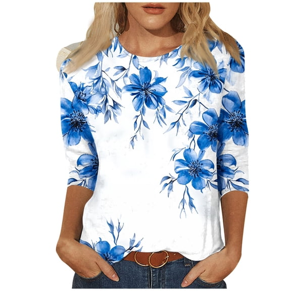 SHE IS Womens 3/4 Sleeve Tops, Shirts for Women Trendy Fall Cotton Womens Long Sleeve Tops Dressy Casual Fall Work Blouses for Women Long Sleeve Long Sleeve T Shirts for Women Cotton