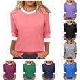 thumbnail image 1 of Womens 3/4 Sleeve Tops Soft Cotton Casual Crewneck Raglan T-shirts Loose Fit Colorblock Base Tee Summer Tshirts (XL, Pink), 1 of 8