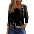 thumbnail image 1 of Womens 3/4 Sleeve Tops Square Neck Summer Shirts Blouses Buttons Pleated Floral Print Plus Size Tunic Tops Clearance, 1 of 5