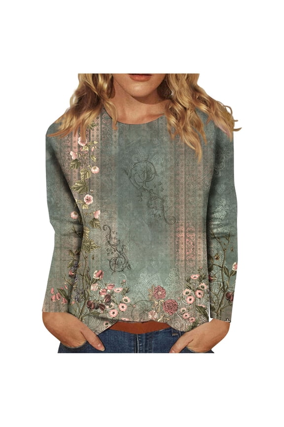 Womens 3/4 Sleeve Tops Summer Floral Print Tunic Women Tops Trendy Crewneck Slim Fit Half Sleeve Graphic Tees for Women Y2K Spring Blouses for Women Fashion 2023 Summer
