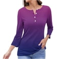 thumbnail image 1 of Womens 3/4 Sleeve Tops V Neck Button Up Trendy Casual Summer Fall Solid Color Tee Shirts Loose Fitting Slim Blouses Tunics Tops,Purple 2,XL, 1 of 5