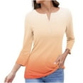 thumbnail image 1 of Womens 3/4 Sleeve Tops V Neck Button Up Trendy Casual Summer Fall Solid Color Tee Shirts Loose Fitting Slim Blouses Tunics Tops,Yellow,S, 1 of 5