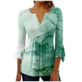 thumbnail image 1 of Womens 3/4 Sleeve Tops V Neck Casual Blouse Printed Shirt Womens Loose Tunic Tops, 1 of 5