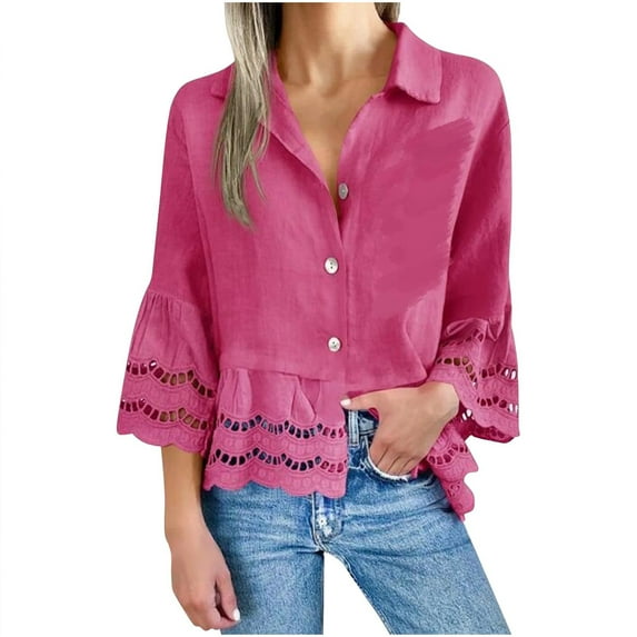 SHE IS Womens 3/4 Sleeve Tops, V Neck Long Sleeve Shirts for Women Womens Cotton Turtleneck Long Sleeve Tops Black Long Sleeve Blouses for Women V Neck Tunic Tops Women Long Sleeve