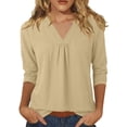 thumbnail image 1 of Womens 3/4 Sleeve Tops V Neck T Shirts Summer Casual Basic Tees Loose Solid Color T-Shirt Blouses Elegant Trendy Womens Blouse & Shirts, 1 of 6