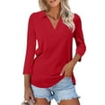 thumbnail image 1 of Womens 3/4 Sleeve Tops V Neck Work Shirts Dressy Casual Blouses Three Quarter Length Tunic Tops Turtle Neck T Shirts for Women Athletic Wear for Woman Athletic Short Sleeve Shirt Women Women Running T, 1 of 4
