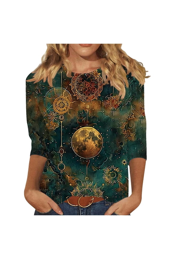 Womens 3/4 Sleeve Tops, Women Shirts Long Sleeve 2x Fashion Tops for Women Trendy Fall Long Sleeve Shirts for Women Plus Size Dressy Vintage Shirts for Women 1970s