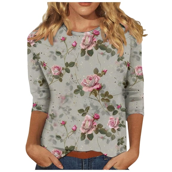 SHE IS Womens 3/4 Sleeve Tops, Women Shirts Long Sleeve 3x Plus Graphic Cropped Tops for Women Trendy Long Sleeve Blouses for Women Black Tunic Tops for Leggings Fall