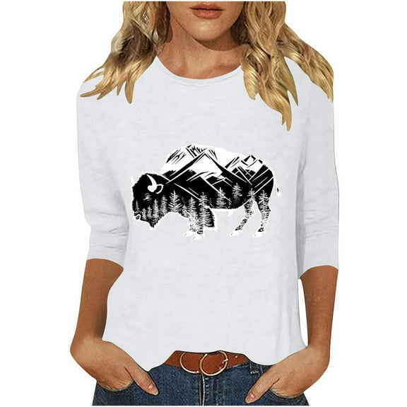 SHE IS Womens 3/4 Sleeve Tops, Women Shirts Long Sleeve 3x Plus Womens Long Sleeve Tops Cotton Graphic Womens Long Sleeve Blouses Dressy Casual Tunic Tops for Women Loose Fit