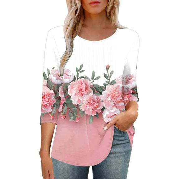 SHE IS Womens 3/4 Sleeve Tops, Women Shirts Long Sleeve Cute Plus Size Business Casual Tops for Women Petite Womens Button down Blouse Long Sleeve Plus Size Graphic Tees for Women V Neck