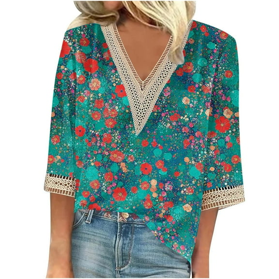 SHE IS Womens 3/4 Sleeve Tops, Women's Long Sleeve Shirts Button up Tops for Women Trendy Fall Crop Womens Blouses Dressy Casual Fall Oversized Graphic Tees for Women Plus Size