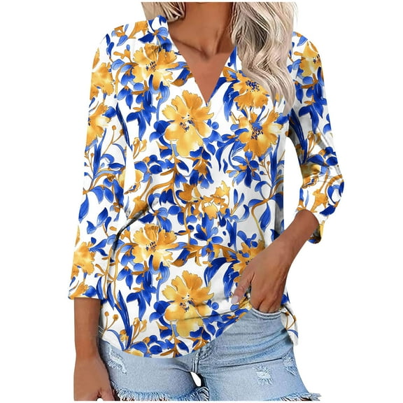 SHE IS Womens 3/4 Sleeve Tops, Women's Long Sleeve Shirts with Collar Going out Tops for Women Lace Womens Blouses Dressy Casual Long Sleeve Plus Size Graphic Tees for Women 4x-5x
