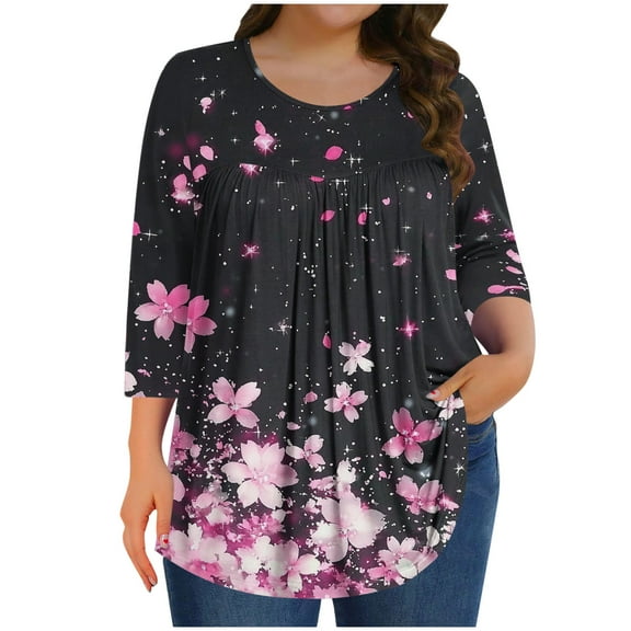 SHE IS Womens 3/4 Sleeve Tops, Womens Long Sleeve Shirts Plus Size V Neck Long Sleeve Tops for Women Going out Womens Long Sleeve Blouse Black Vintage Shirts for Women Y2k