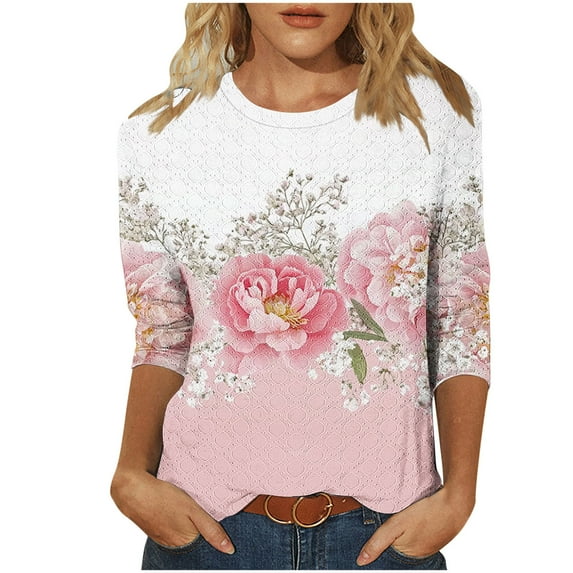 SHE IS Womens 3/4 Sleeve Tops, Womens Long Sleeve T Shirts Cotton Loose Fit Womens Long Sleeve Tops Casual Fall Long Sleeve Blouses for Women Dressy Casual Womens Tunics Casual Fall Tops