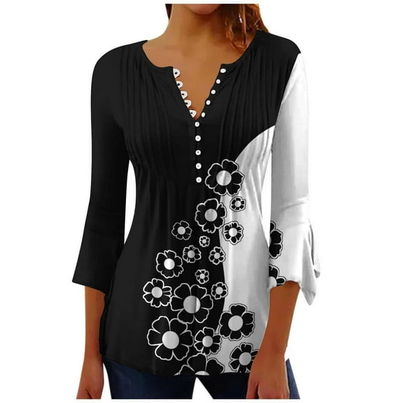 SHE IS Womens 3/4 Sleeve Tops, Womens Long Sleeve T Shirts Crew Neck Plus Size Tops for Women 3/4 Sleeve Womens Blouses Long Sleeve Cotton Loose Fitting Basic Tees for Women
