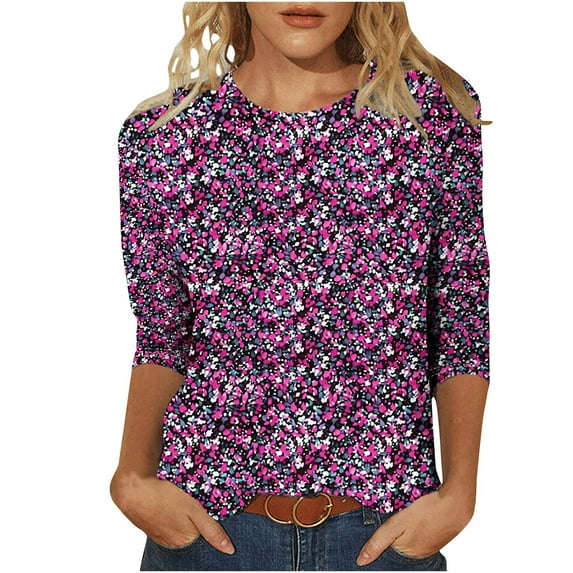 SHE IS Womens 3/4 Sleeve Tops, Womens Long Sleeve T Shirts Loose Fit Womens Tops Black Trendy Chiffon Blouses for Women Dressy Basic Tshirts Shirts for Women