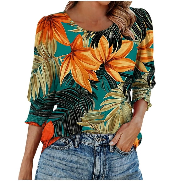 SHE IS Womens 3/4 Sleeve Tops, Womens Long Sleeve V Neck Cotton T Shirts Business Casual Tops for Women Petite Chiffon Blouses for Women Dressy Vintage Shirts for Women 1960s