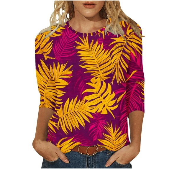 SHE IS Womens 3/4 Sleeve Tops, Womens Long Sleeve V Neck T Shirts Cotton Tops for Women Trendy Fall Cotton Pullover Shirts for Women Oversized Graphic Tees for Women Band