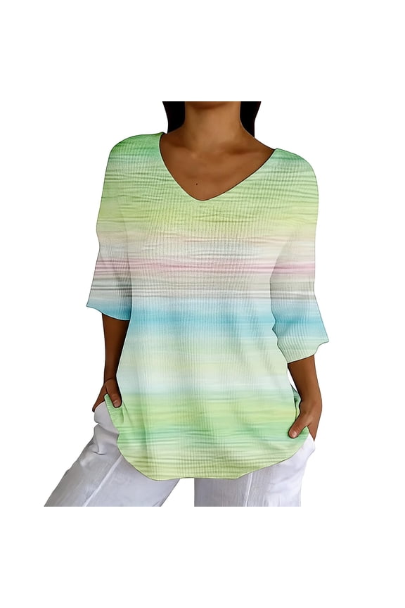 Womens 3/4 Sleeve Tops Womens Printed T Shirts Elbow Sleeve Tops Women Boho T Shirts For Women Work Tops Half Sleeve V Neck Tops For Women Womens Graphic T Shirts Cute Tshirts Shirts