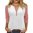 thumbnail image 1 of Womens 3/4 Sleeve Tops, Yigetop Women's Tops Summer Printed Women's Top 3/4 Sleeves Buttons Blouse Short Sleeve T Shirt V Neck T Shirt 3/4 Sleeve Tops for Women Pink L, 1 of 5