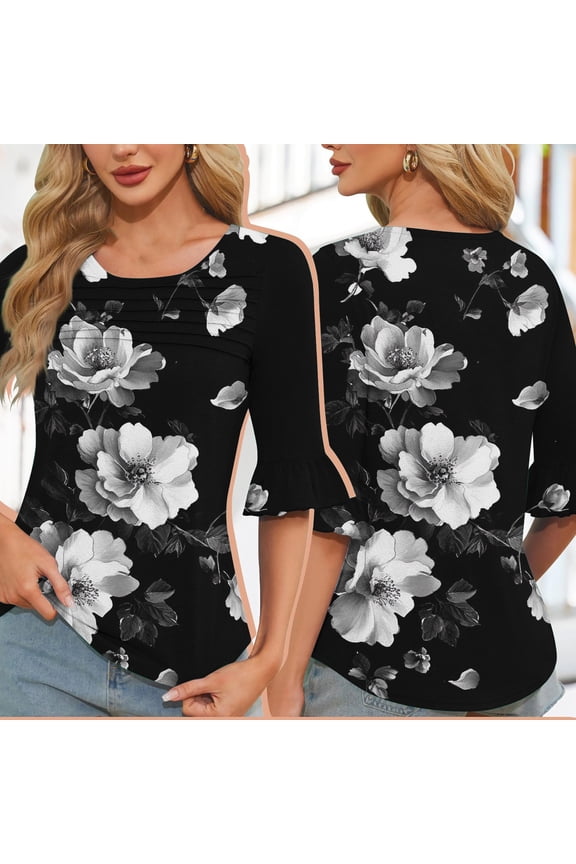 Womens 3/4 Sleeve Tops and Blouses Cotton Womens Summer Tees Loose T Shirts for Women Loose Fit Workout Plus Size Tops for Women orders placed