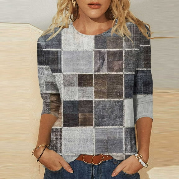 Womens 3/4 Sleeve Tops for Summer Cotton Linen Shirts for Women 2026 Trendy Summer Tshirts Shirts for Women Gym Printed Tees for Women