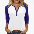 thumbnail image 1 of Womens 3/4 Sleeve Tops with Buttons Colorblock Raglan Tshirts Henley Neck Base Tee Casual Fall Spring T-shirts (3XL, Navy), 1 of 7