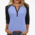 thumbnail image 1 of Womens 3/4 Sleeve Tops with Buttons Colorblock Raglan Tshirts Henley Neck Base Tee Casual Fall Spring T-shirts (M, Blue 02), 1 of 7