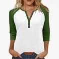 thumbnail image 1 of Womens 3/4 Sleeve Tops with Buttons Colorblock Raglan Tshirts Henley Neck Base Tee Casual Fall Spring T-shirts (S, Green 03), 1 of 7