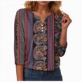 thumbnail image 1 of Womens 3/4 Sleeve Tops with Buttons V-Neck Summer Outfits Casual Blouses Shirts Beach Vacation Fall Clothes 2025, 1 of 5