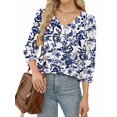 thumbnail image 1 of Womens 3/4 Sleeve Tops with Buttons V-Neck Summer Outfits Casual Shirts Beach Vacation Fall Clothes 2025 Blue Print M, 1 of 5