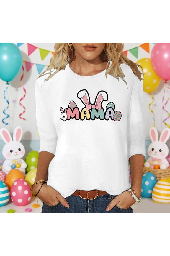 Womens 3/4 Sleeve Tunic Top Fashion Casual Bunny Print T Shirt Soft Tee Top Casual Blouses