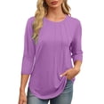 thumbnail image 1 of Womens 3/4 Sleeve Tunic Tops Basic Tees Crewneck Pleated Shirts Pure Pullover Curved Hem Blouse Top, 1 of 8