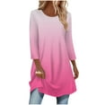 thumbnail image 1 of Womens 3/4 Sleeve Tunic Tops, Long Length Shirts for Women Fall Fashion Loose Fit Ombre Tie Dye Crewneck T-Shirts, 1 of 5