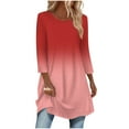thumbnail image 1 of Womens 3/4 Sleeve Tunic Tops, Long Length Shirts for Women Fall Fashion Loose Fit Ombre Tie Dye Crewneck T-Shirts, 1 of 5