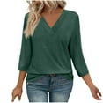 thumbnail image 1 of Womens 3/4 Sleeve Tunic Tops Summer V Neck Casual Pullover Shirts Casual Solid Color Loose Basic T-Shirts (Green XL), 1 of 6